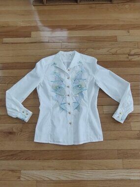 Escada vintage 80s embroidered geometric button-down blouse 34 S EUC